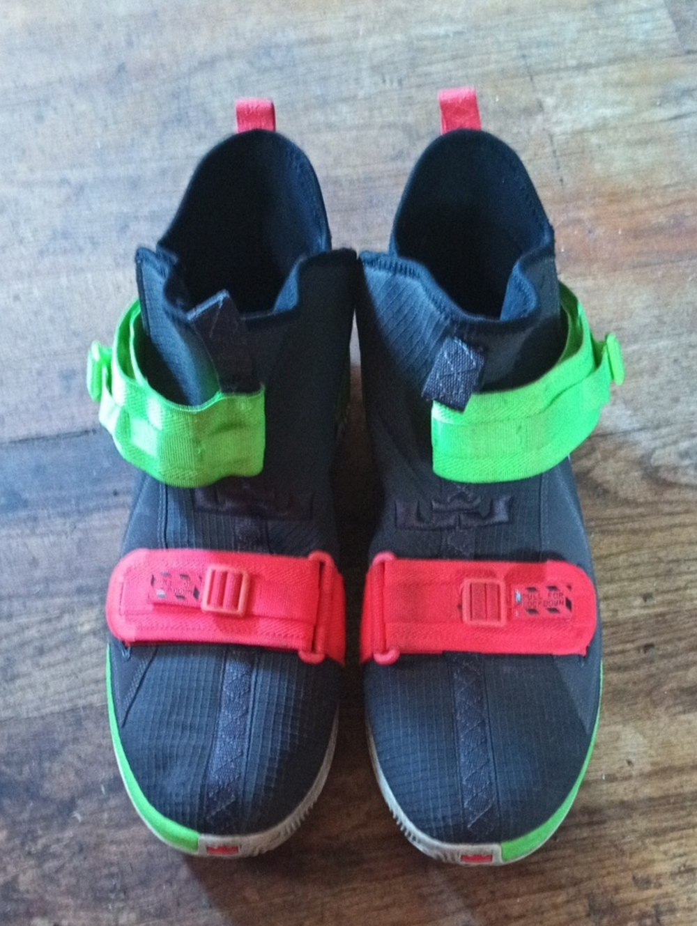 Lebron Soldier 13 Thunder Grey Bright Crimson Electric Green Shoes